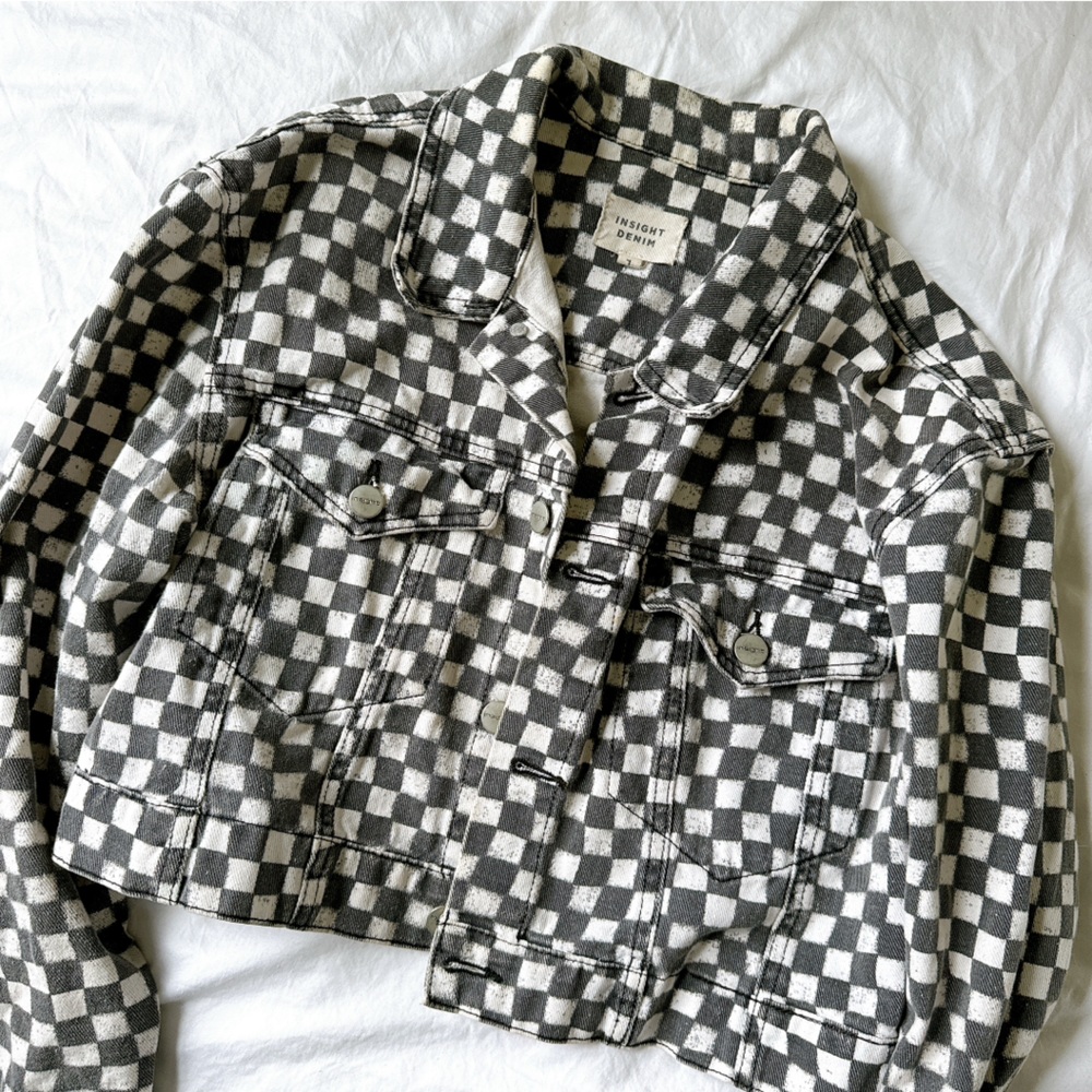 Denim Checkered Cropped Jacket